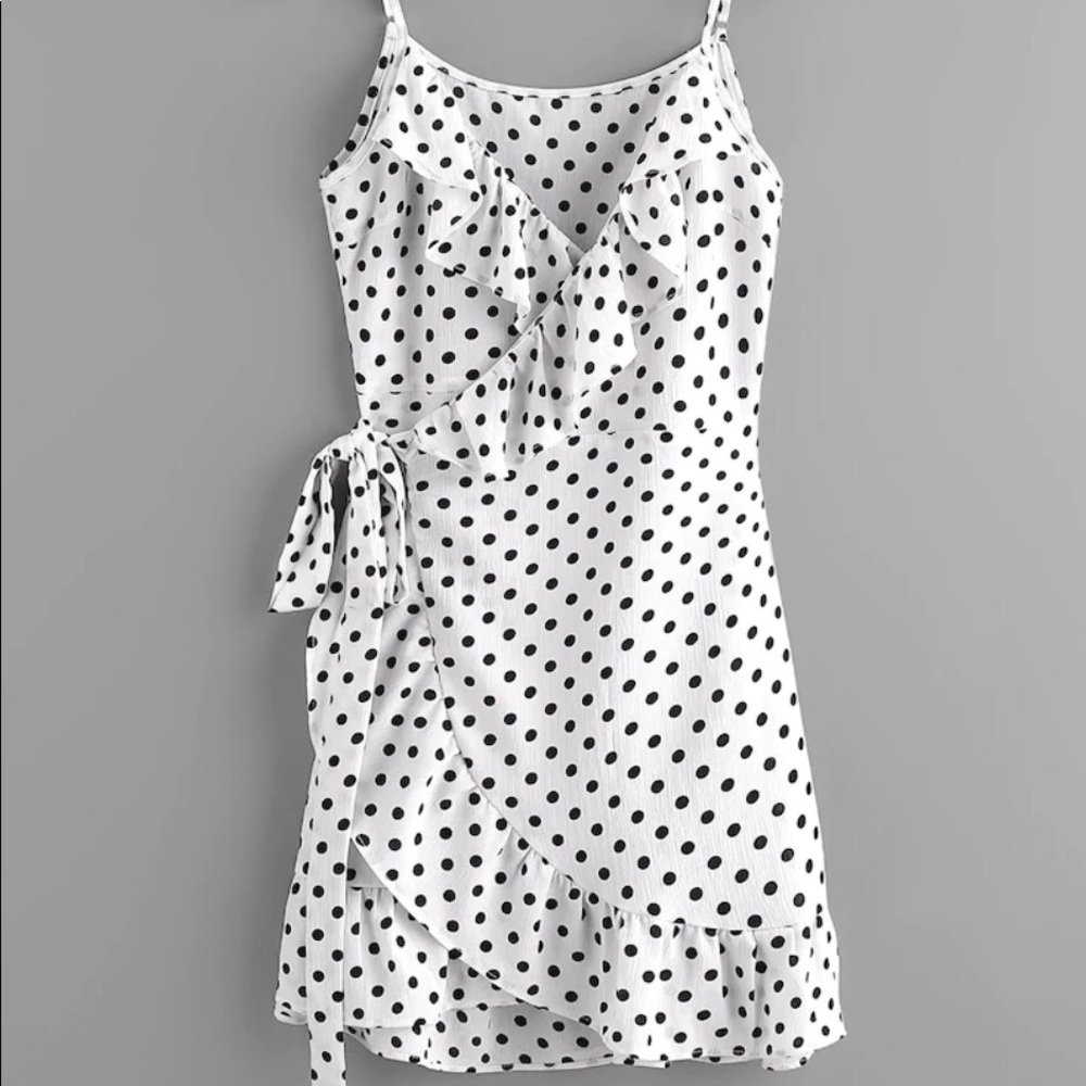 Polka dot ruffle wrap dress NEW